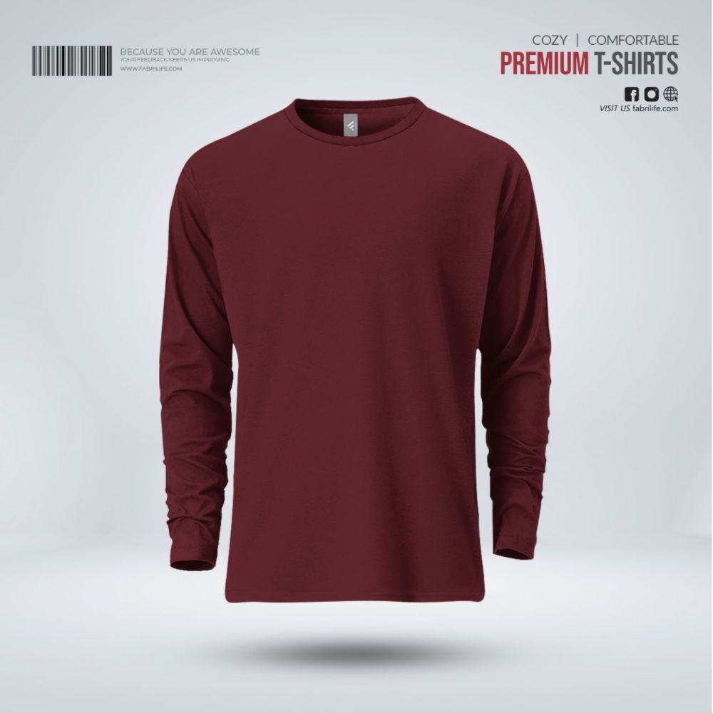 Mens Premium Blank Full Sleeve T-Shirt - Redwine