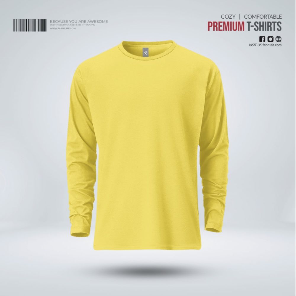Mens Premium Blank Full Sleeve T-Shirt - Yellow