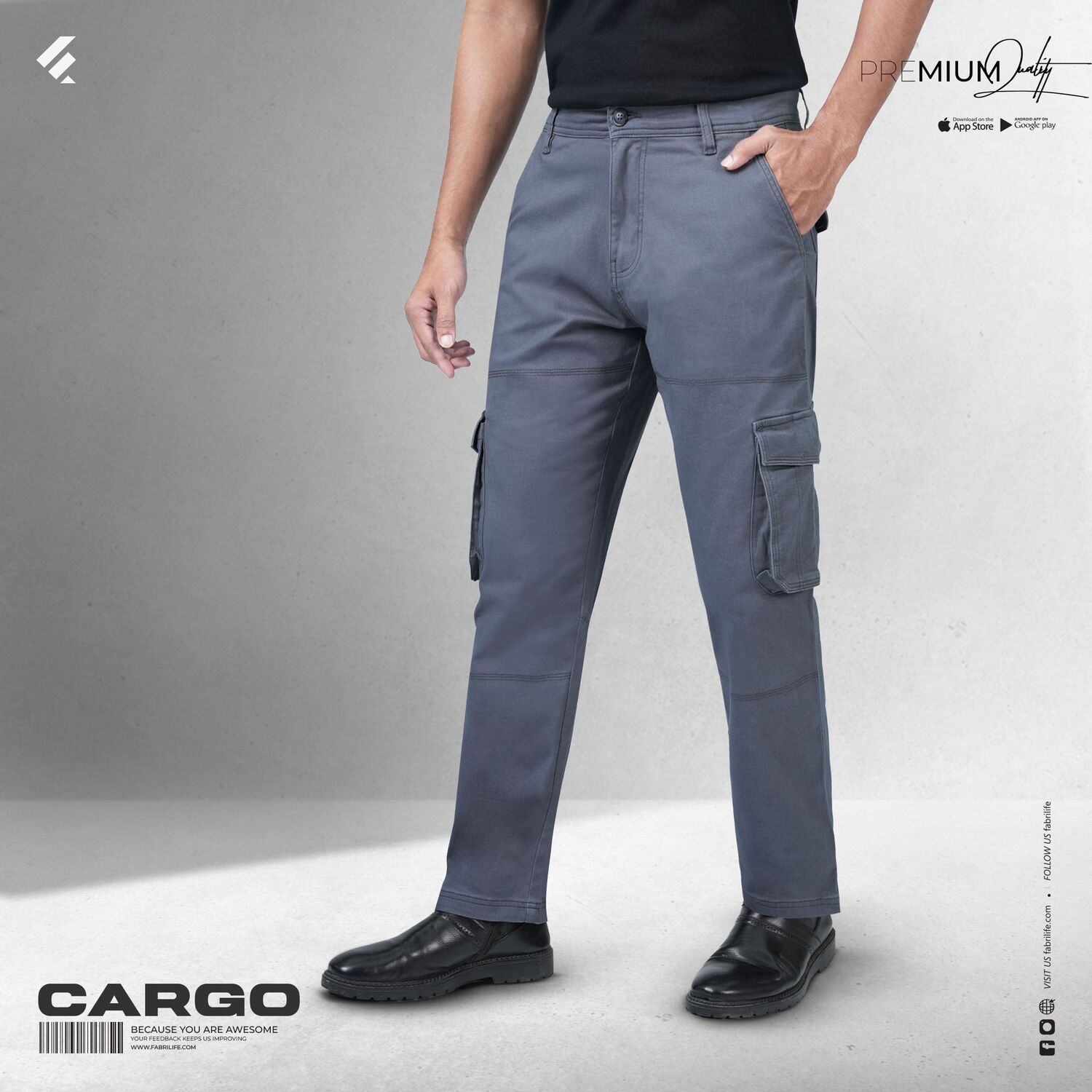 Premium Cargo Pant [6 Pocket]- Light Gray